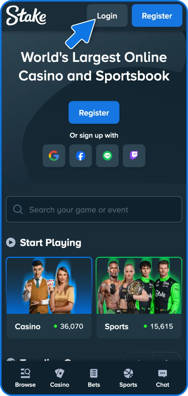 Log in and enjoy exciting action on Stake.