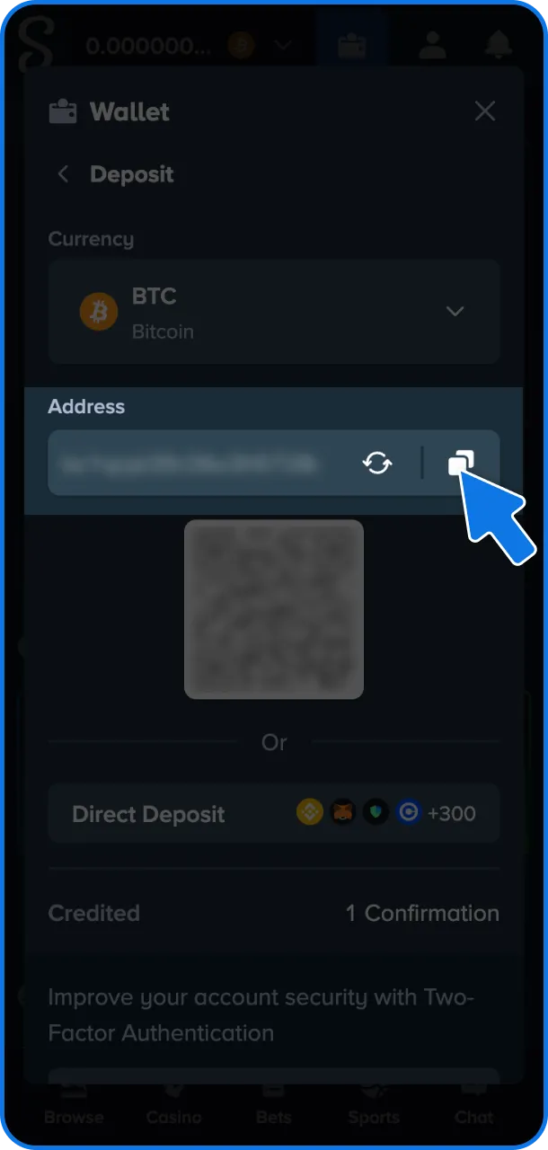 Copy the deposit address to fund your Stake account.