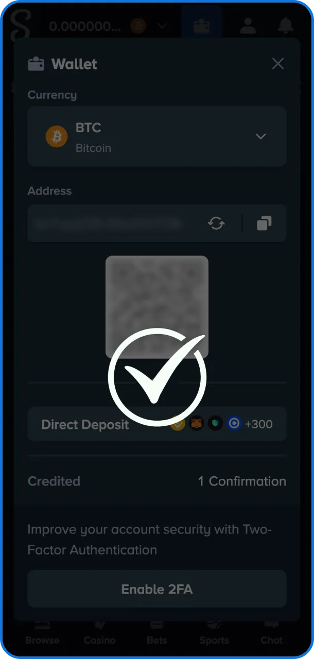 Send funds securely to begin gaming on Stake.