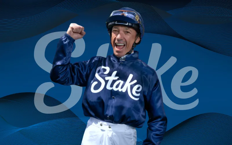 Frankie Dettori featured in Stake promotions.