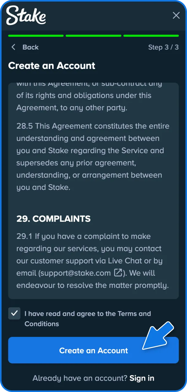 Complete your setup to start playing on Stake.