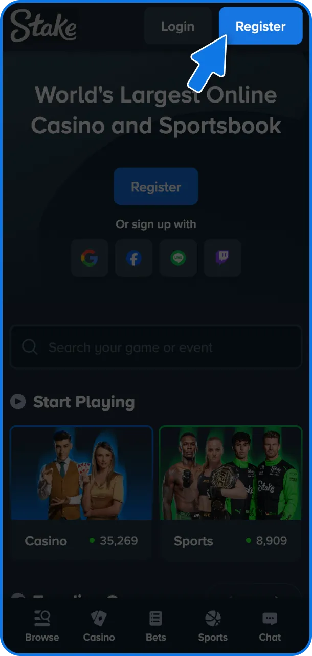Tap sign up and begin exploring Stake.