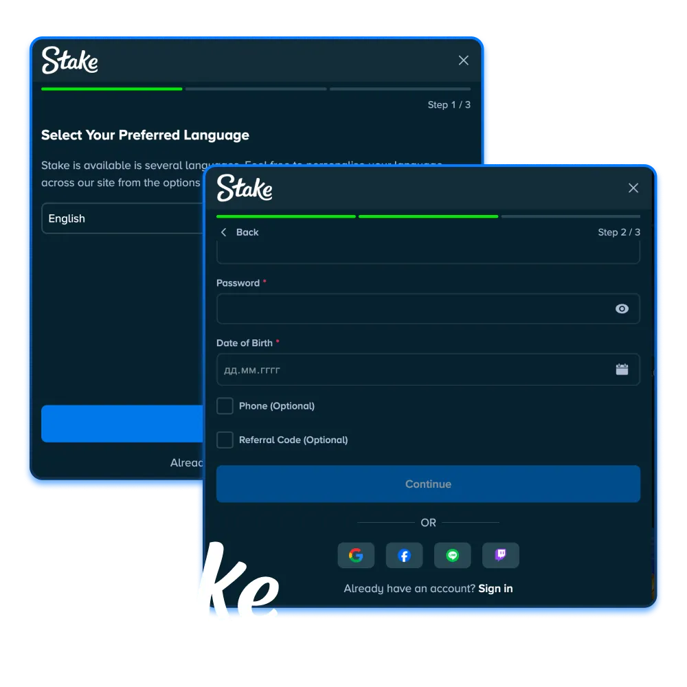 Register easily to start gaming on Stake.