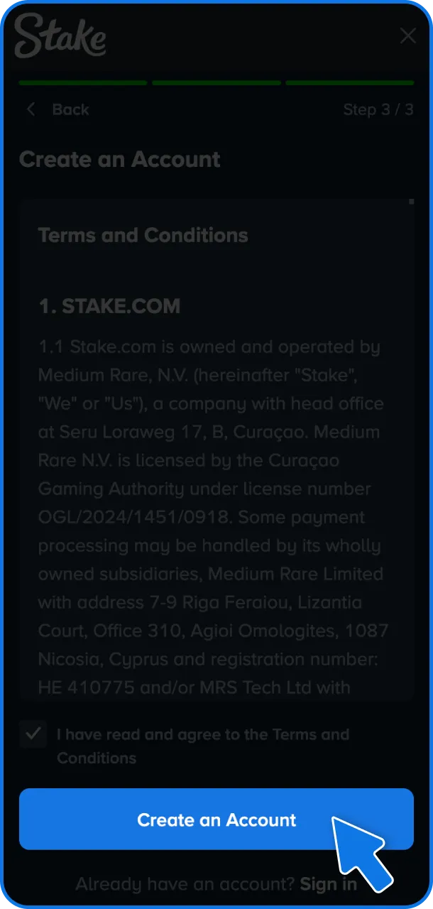 Complete registration to enjoy Stake entertainment.
