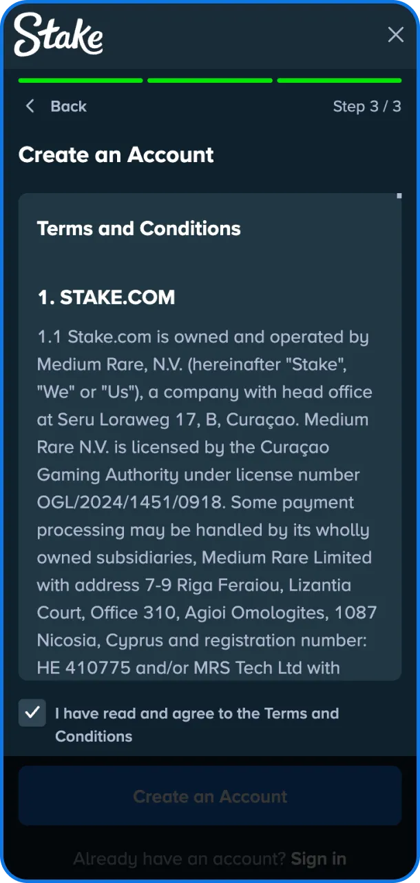 Confirm your signup and play on Stake.