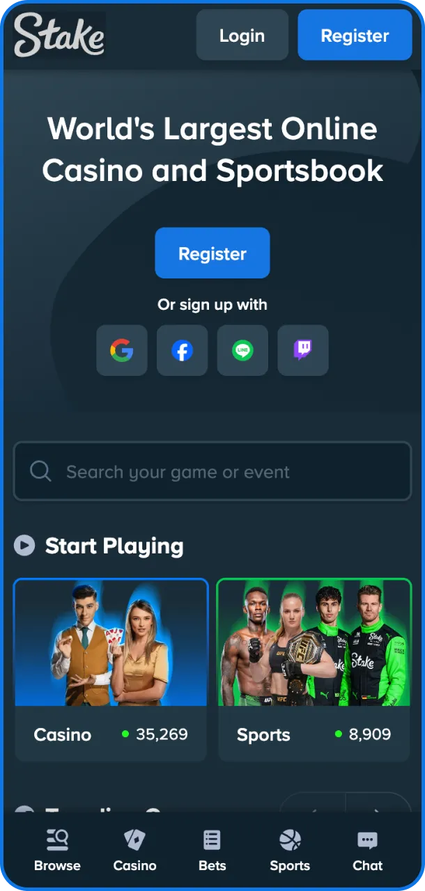 Open the website and dive into Stake.