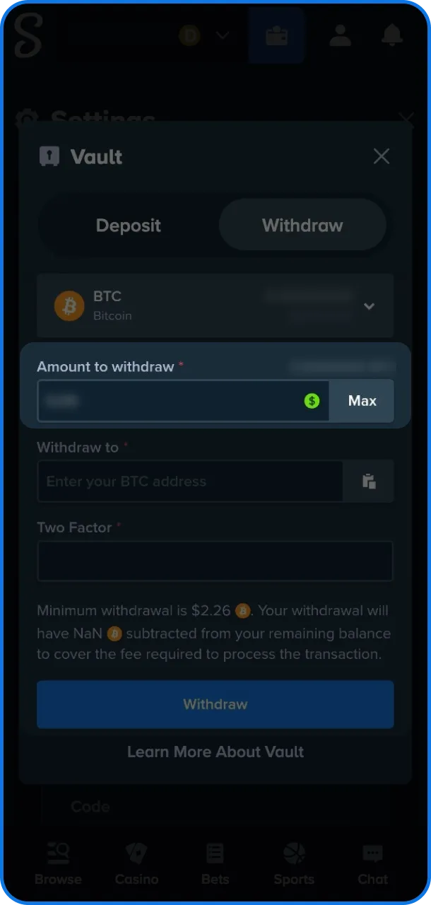 Confirm your withdrawal and enjoy Stake freedom.