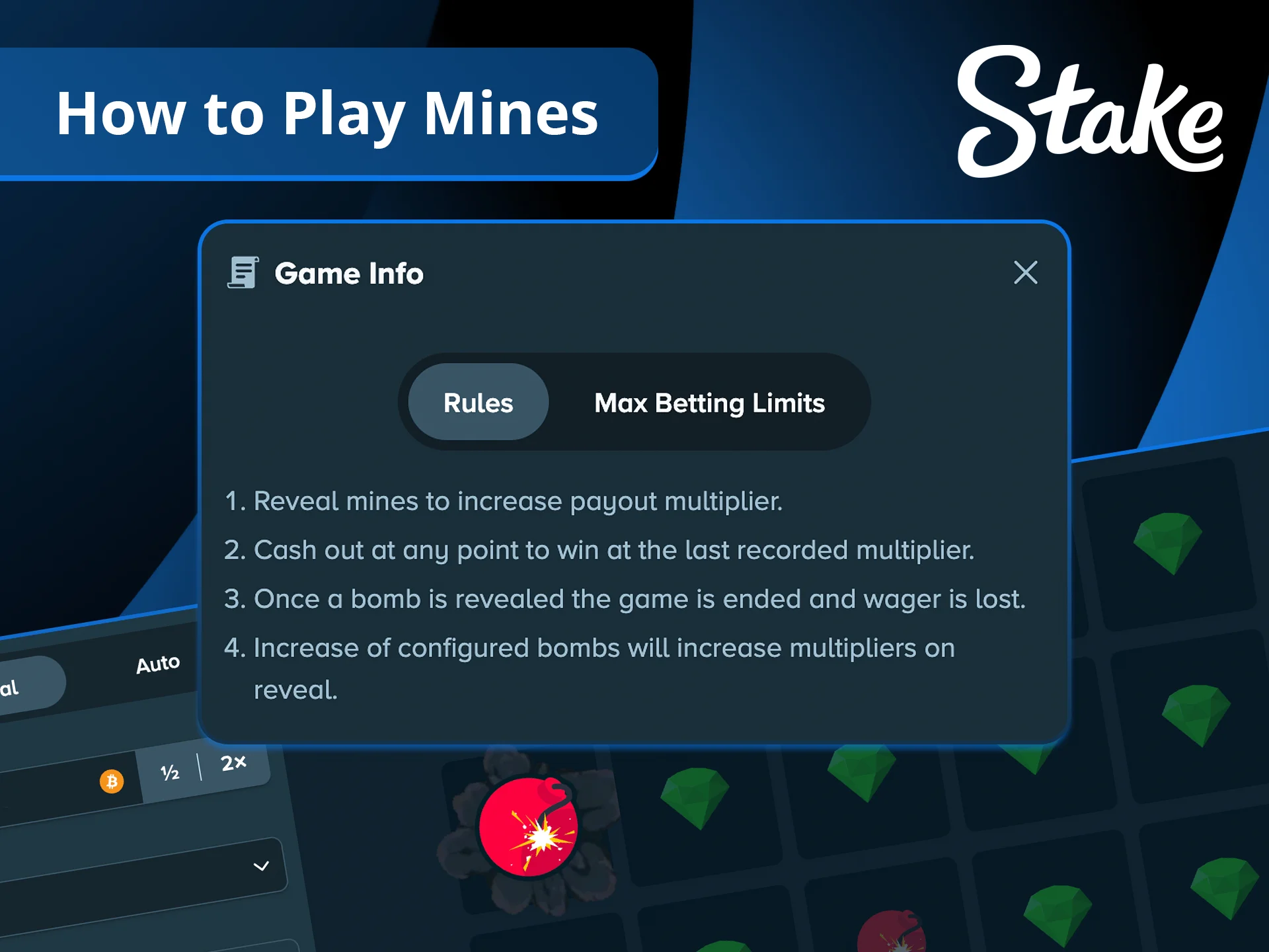 Follow these simple steps to learn how to begin playing Mines on the Stake platform.