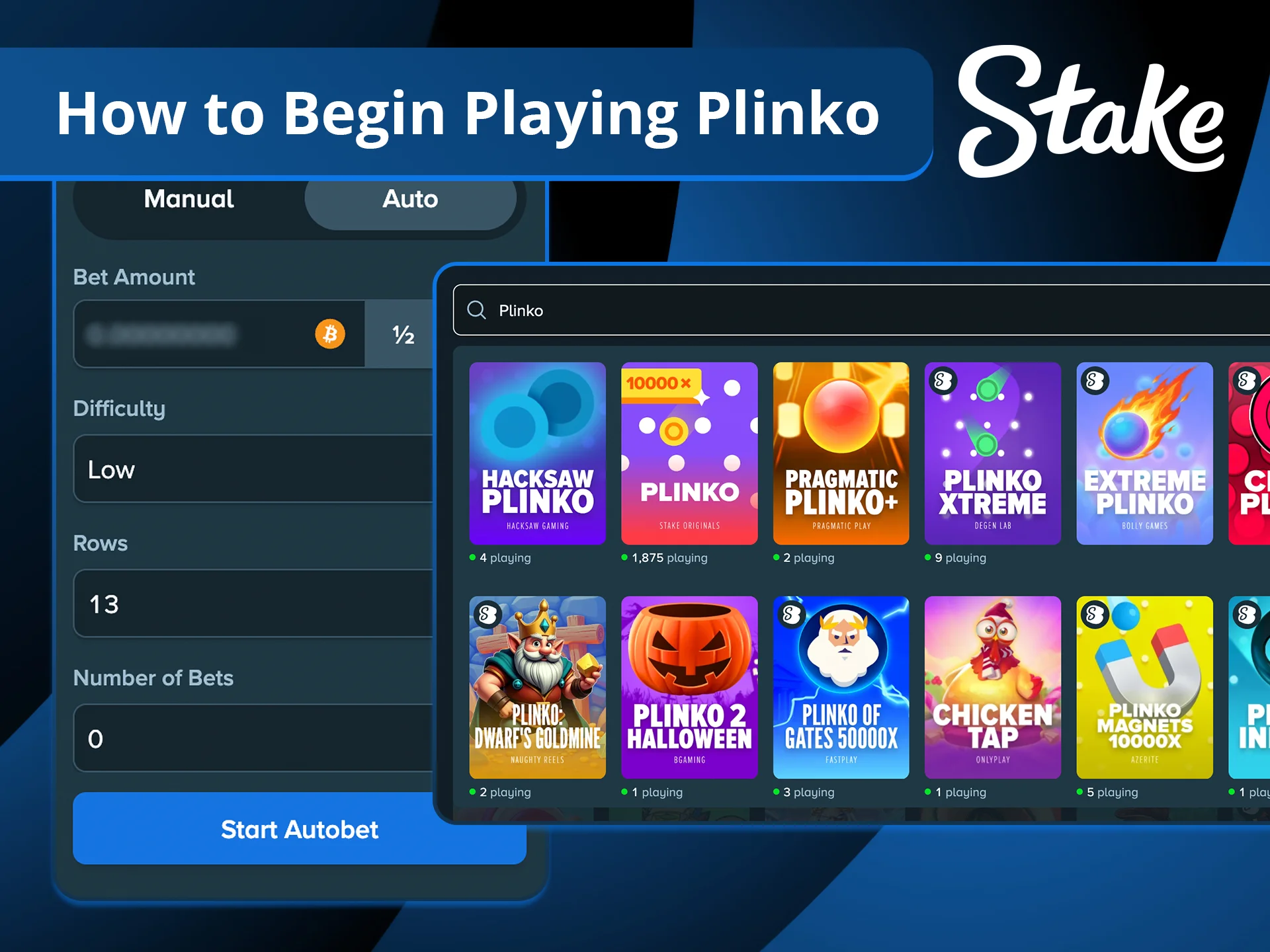 Learn how to begin playing Plinko by choosing your risk level and row count.