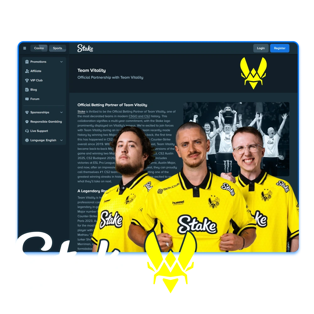 Join Stake Argentina, the official betting partner of Team Vitality.