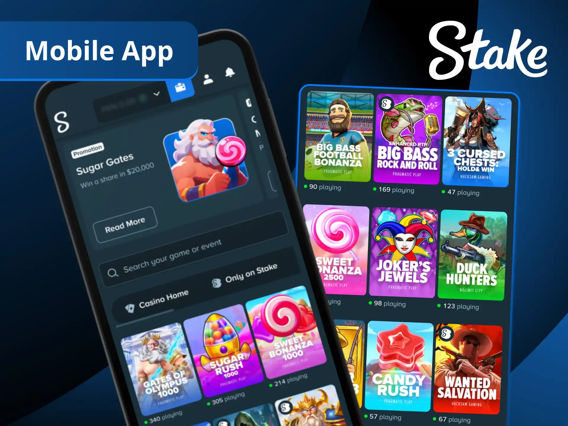Play slots via the Stake mobile app to spin your favorite reels anytime and anywhere directly from your smartphone.