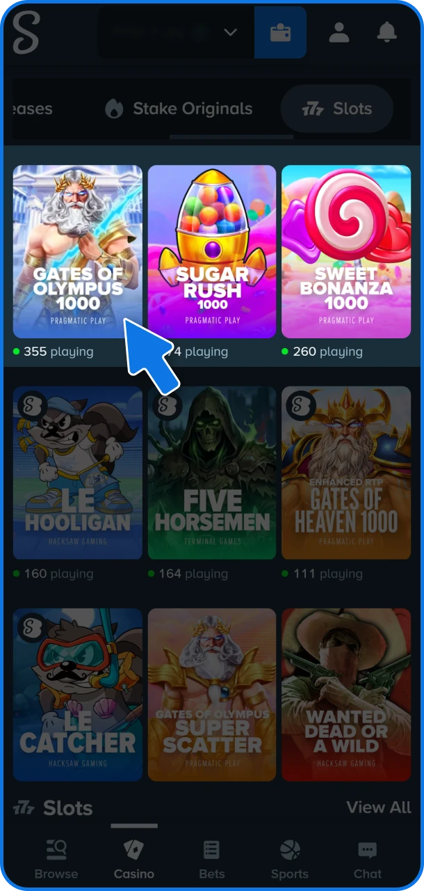 Choose a game that catches your eye based on its theme, provider, or payout potential.