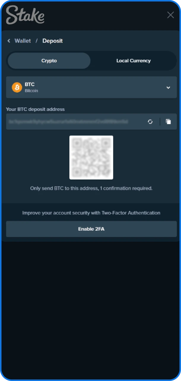 Make a deposit using cryptocurrency or available fiat methods to fund your wallet.