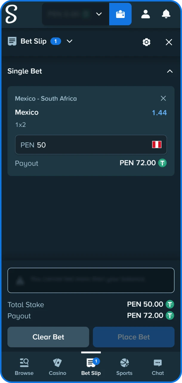 Place a bet by selecting your preferred outcome, entering your wager size, and confirming the bet slip.